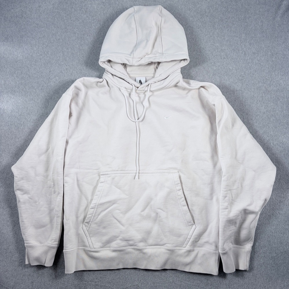 Nike Hoodie Mens L White Solid Embroidered Mini Swoosh Pullover Sportswear